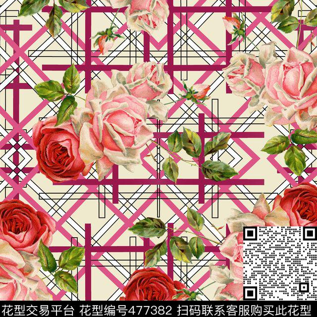 几何花卉背景数码印花花型下载（图片编号: 477382） - 瓦栏（Walan）