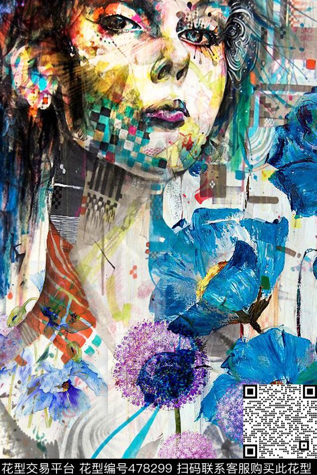 抽象秋冬装定位花型人物画欧美数码印花花型下载（图片编号: 478299） - 瓦栏（Walan）