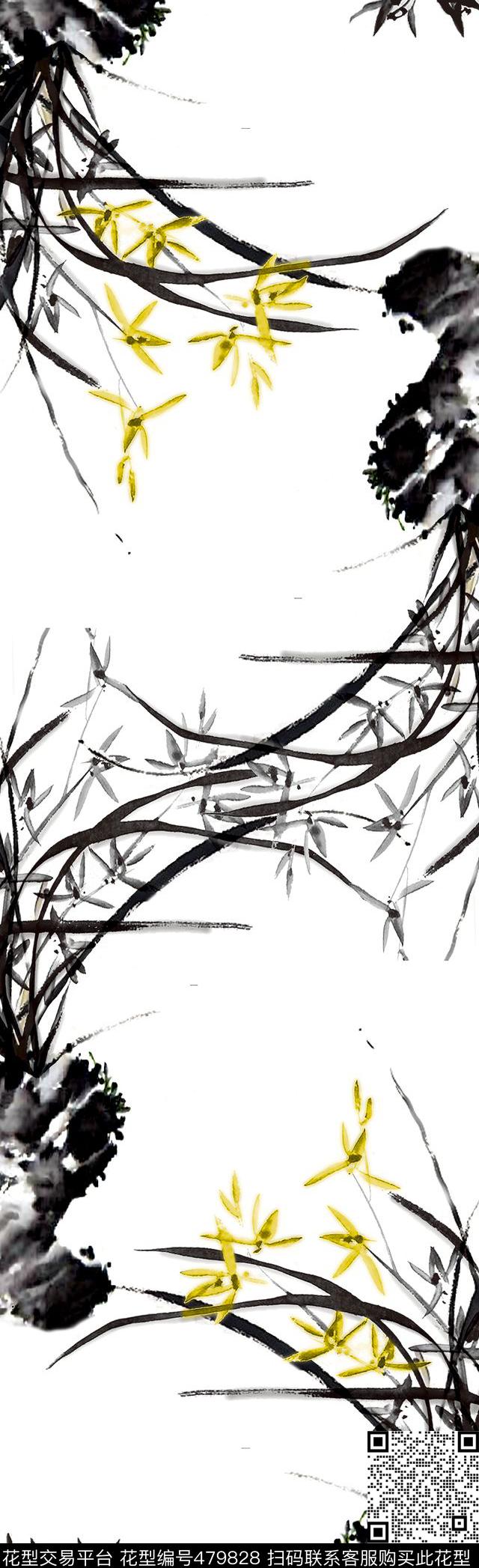 手绘国画兰花数码印花花型下载（图片编号: 479828） - 瓦栏（Walan）