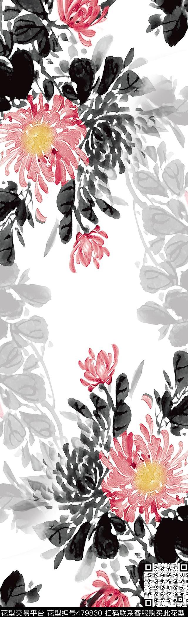 手绘水墨国画数码印花花型下载（图片编号: 479830） - 瓦栏（Walan）
