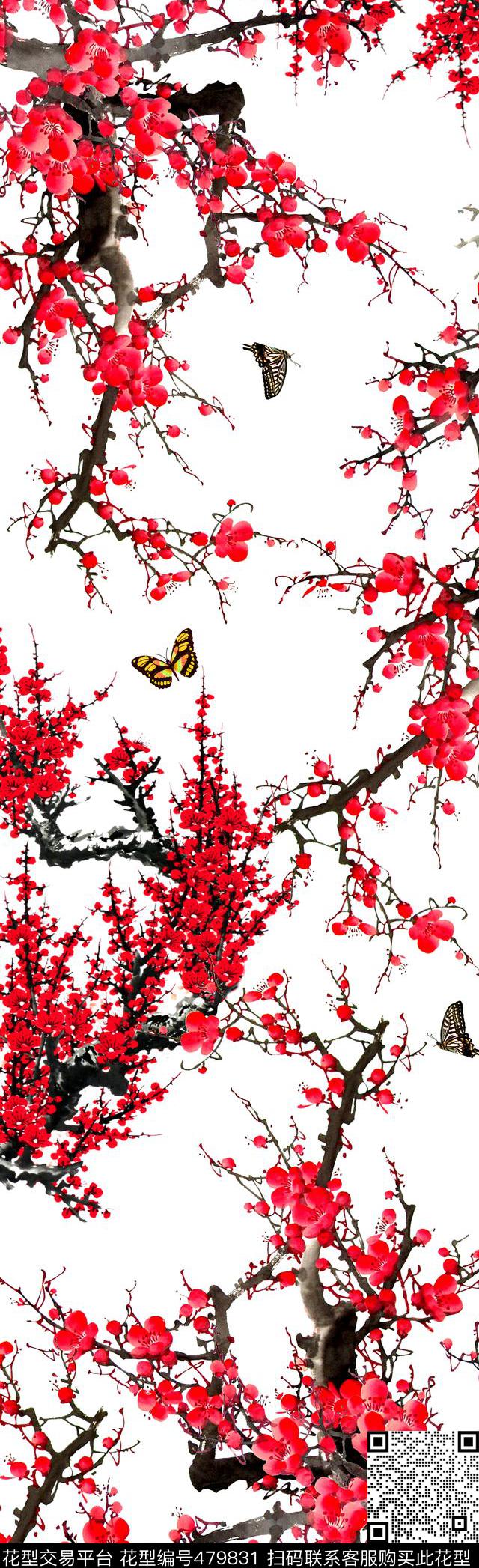 手绘国画梅花数码印花花型下载（图片编号: 479831） - 瓦栏（Walan）
