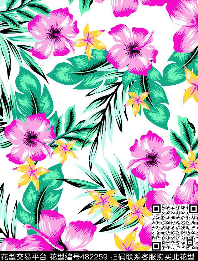 夏威夷熱帶花20150814  - 482259 - 夏威夷热带花 热带植物 时尚泳装 - 传统印花花型 － 女装花型设计 － 瓦栏