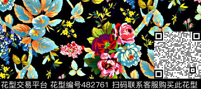 抽象花朵叶子花数码印花花型下载（图片编号: 482761） - 瓦栏（Walan）
