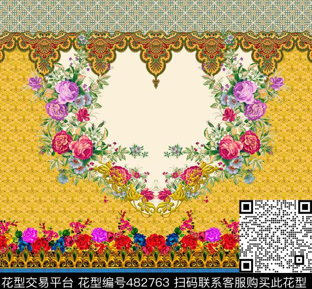 数码定位花卉纹样几何花卉数码印花花型下载（图片编号: 482763） - 瓦栏（Walan）