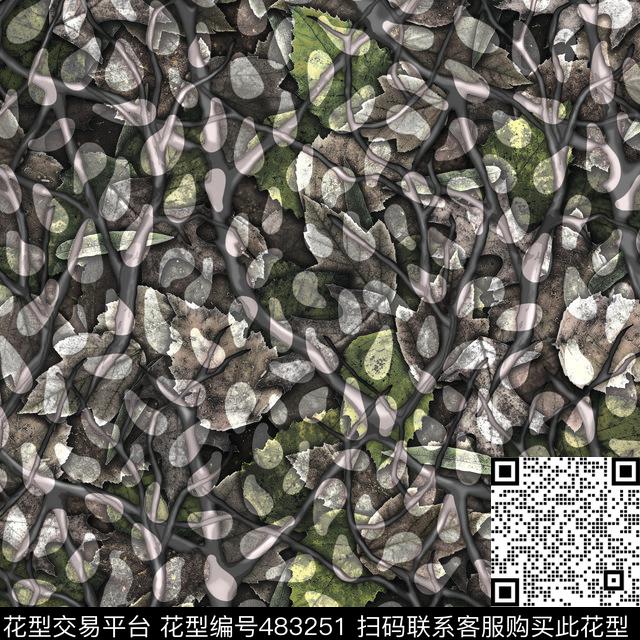 叶子波点迷彩数码印花花型下载（图片编号: 483251） - 瓦栏（Walan）