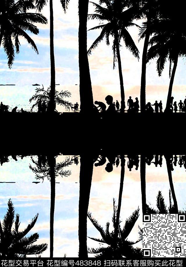 海边休闲椰树数码印花花型下载（图片编号: 483848） - 瓦栏（Walan）