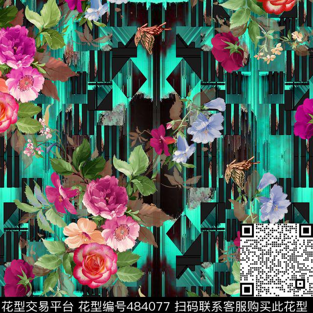 时尚几何蝴蝶数码印花花型下载（图片编号: 484077） - 瓦栏（Walan）