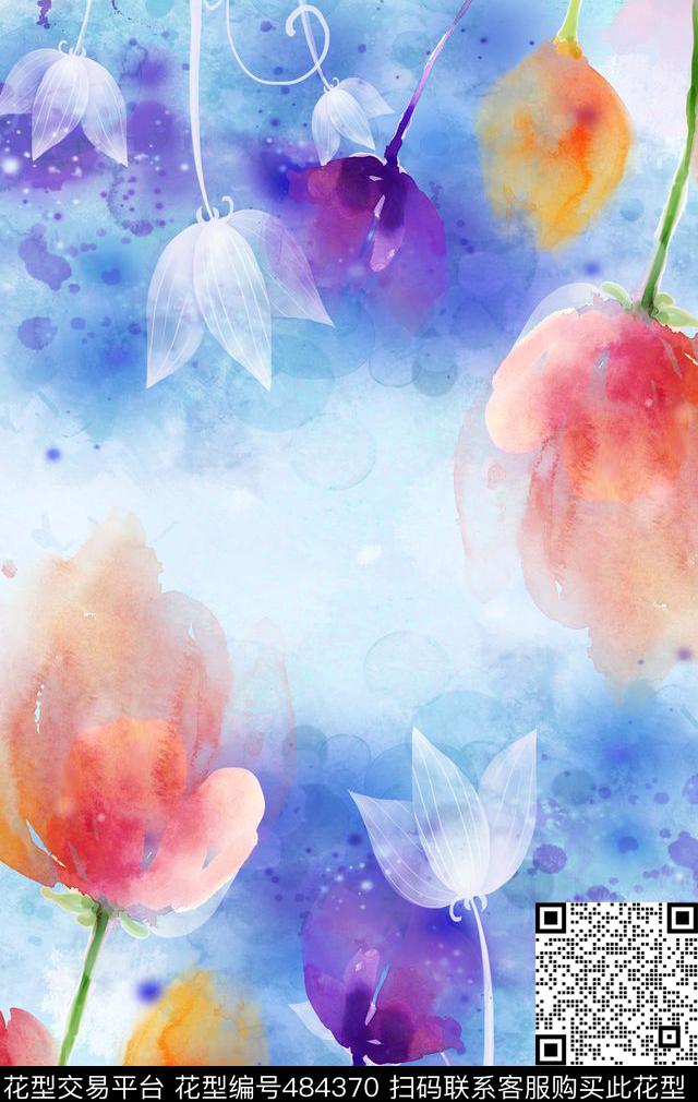 手绘百合水彩数码印花花型下载（图片编号: 484370） - 瓦栏（Walan）