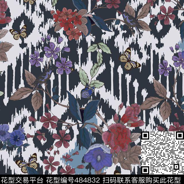 时尚几何花卉数码印花花型下载（图片编号: 484832） - 瓦栏（Walan）