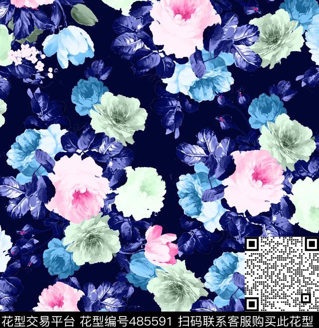 花卉散花花瓣数码印花花型下载（图片编号: 485591） - 瓦栏（Walan）