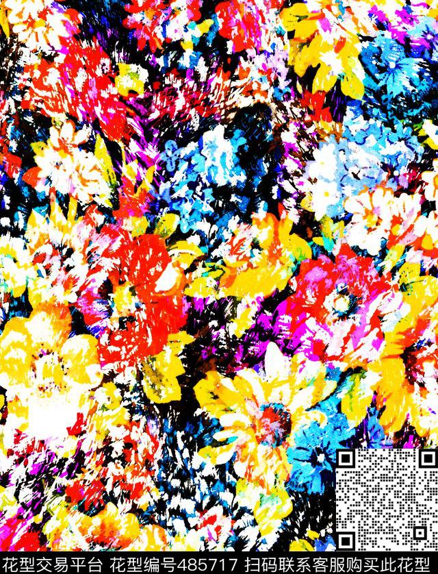 缤纷花卉艺术数码印花花型下载（图片编号: 485717） - 瓦栏（Walan）
