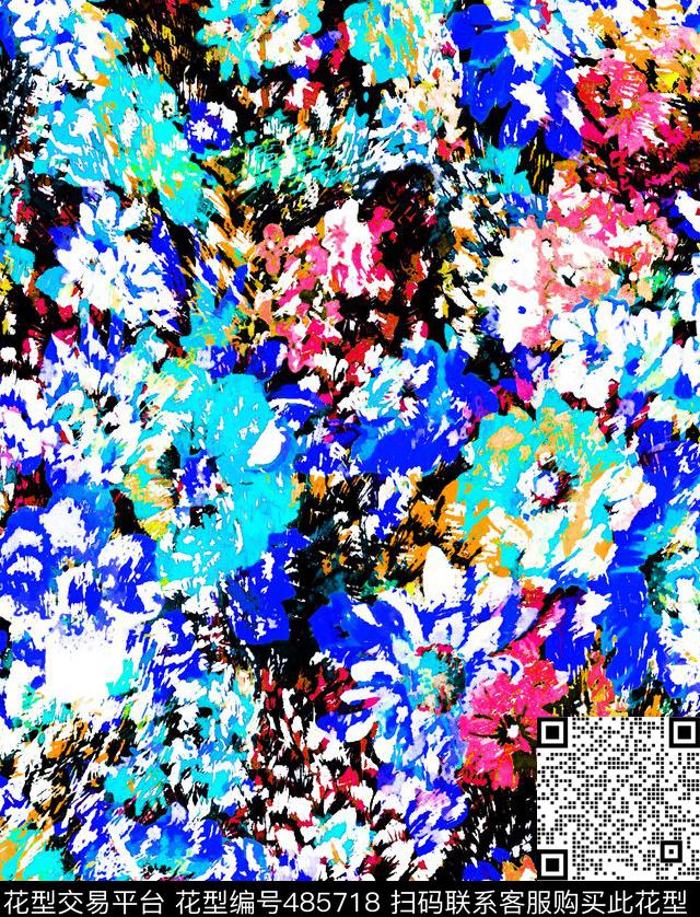 艺术缤纷油画数码印花花型下载（图片编号: 485718） - 瓦栏（Walan）