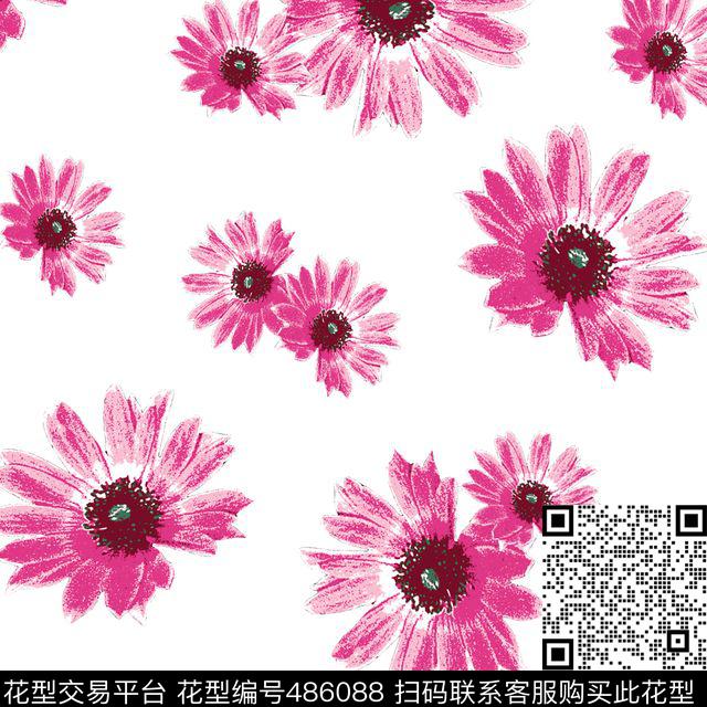传统印花花卉雏菊花卉传统印花花型下载（图片编号: 486088） - 瓦栏（Walan）