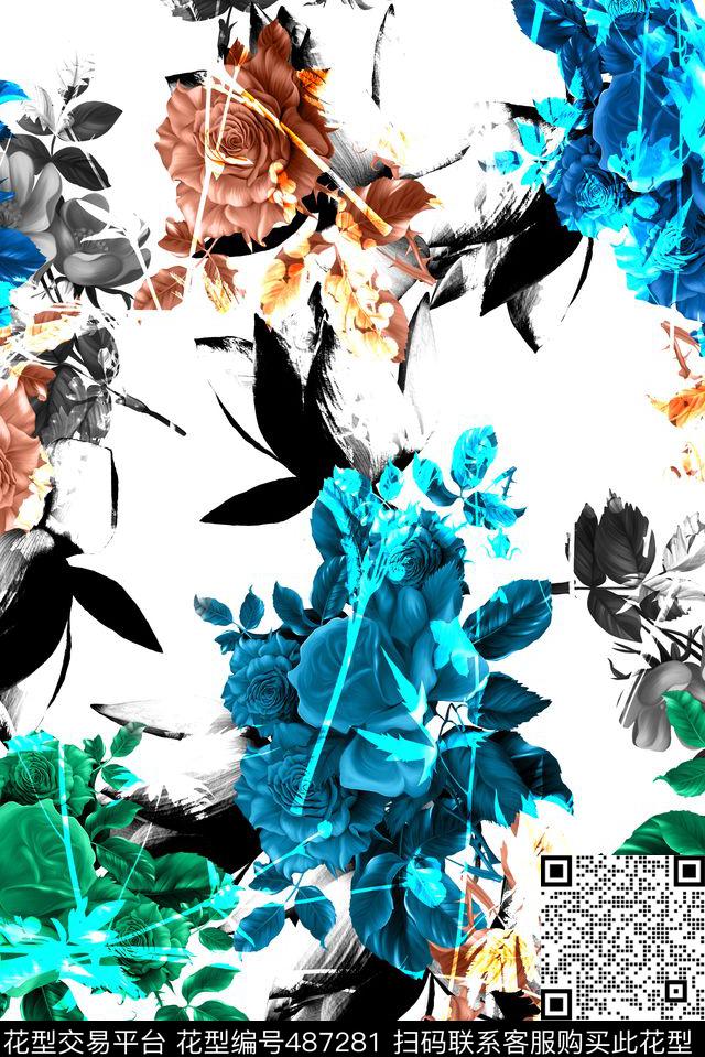 高水准水墨花卉数码印花花型下载（图片编号: 487281） - 瓦栏（Walan）