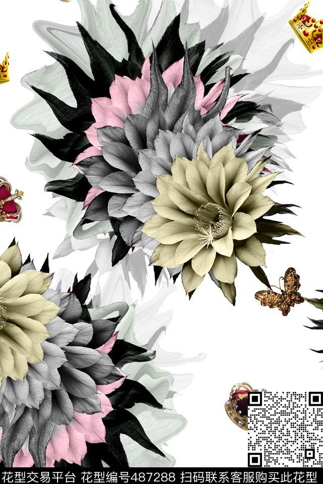 时尚宝石大花数码印花花型下载（图片编号: 487288） - 瓦栏（Walan）