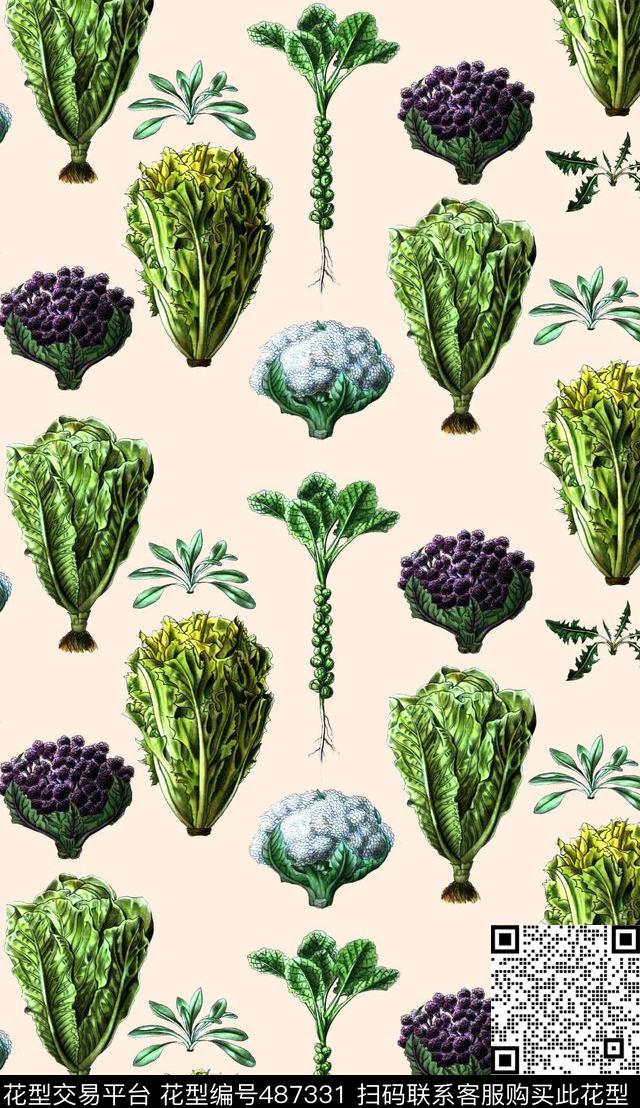 花卉手绘蔬菜数码印花花型下载（图片编号: 487331） - 瓦栏（Walan）