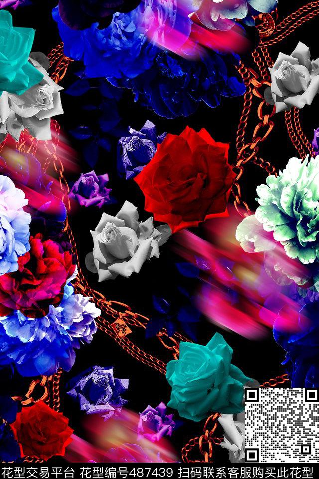 复古花卉大牌女装数码印花花型下载（图片编号: 487439） - 瓦栏（Walan）