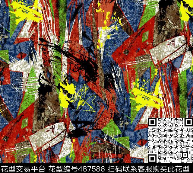 几何线条格子数码印花花型下载（图片编号: 487586） - 瓦栏（Walan）