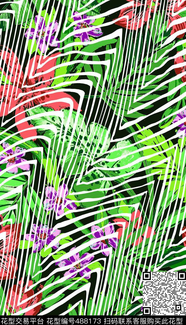  热带雨林 斑马纹  - 488173 - 斑马纹 服装 家纺 - 传统印花花型 － 女装花型设计 － 瓦栏