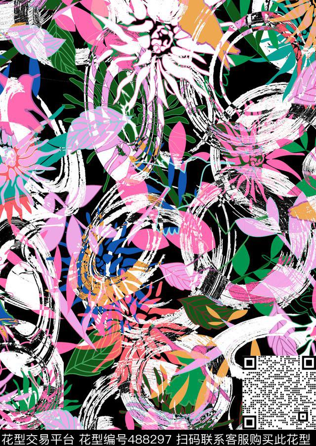 艺术毛笔几何数码印花花型下载（图片编号: 488297） - 瓦栏（Walan）