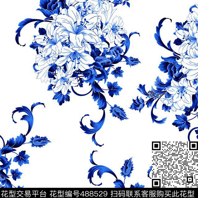 传统印花花卉藤蔓花卉传统印花花型下载（图片编号: 488529） - 瓦栏（Walan）
