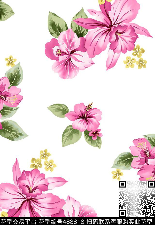 传统印花花卉叶子花卉传统印花花型下载（图片编号: 488818） - 瓦栏（Walan）