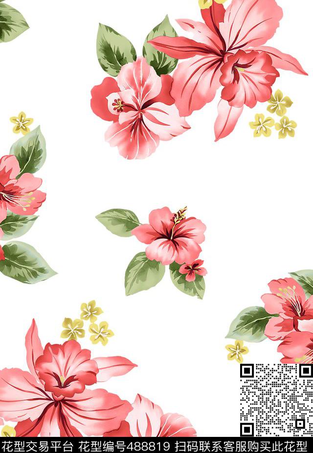 传统印花花卉叶子花卉传统印花花型下载（图片编号: 488819） - 瓦栏（Walan）