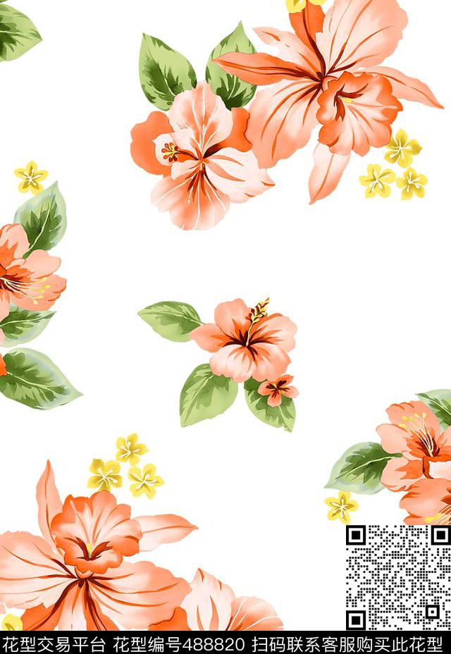 传统印花花卉叶子花卉传统印花花型下载（图片编号: 488820） - 瓦栏（Walan）