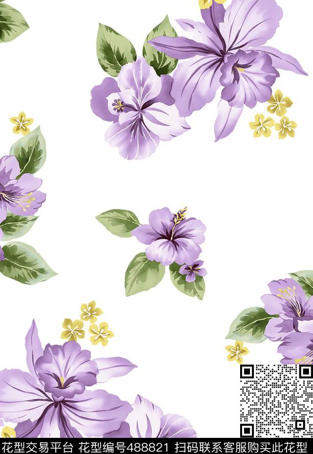 传统印花花卉叶子花卉传统印花花型下载（图片编号: 488821） - 瓦栏（Walan）