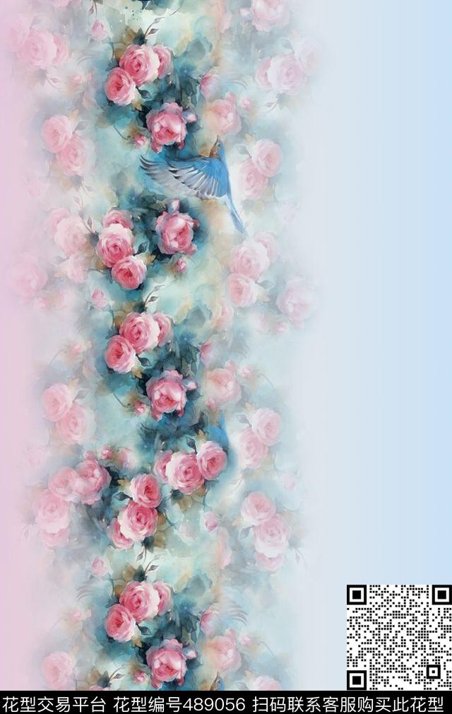 手绘水彩花卉数码印花花型下载（图片编号: 489056） - 瓦栏（Walan）