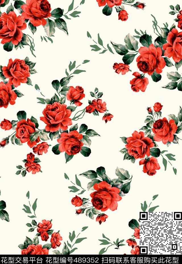 数码印花花卉叶子花卉数码印花花型下载（图片编号: 489352） - 瓦栏（Walan）