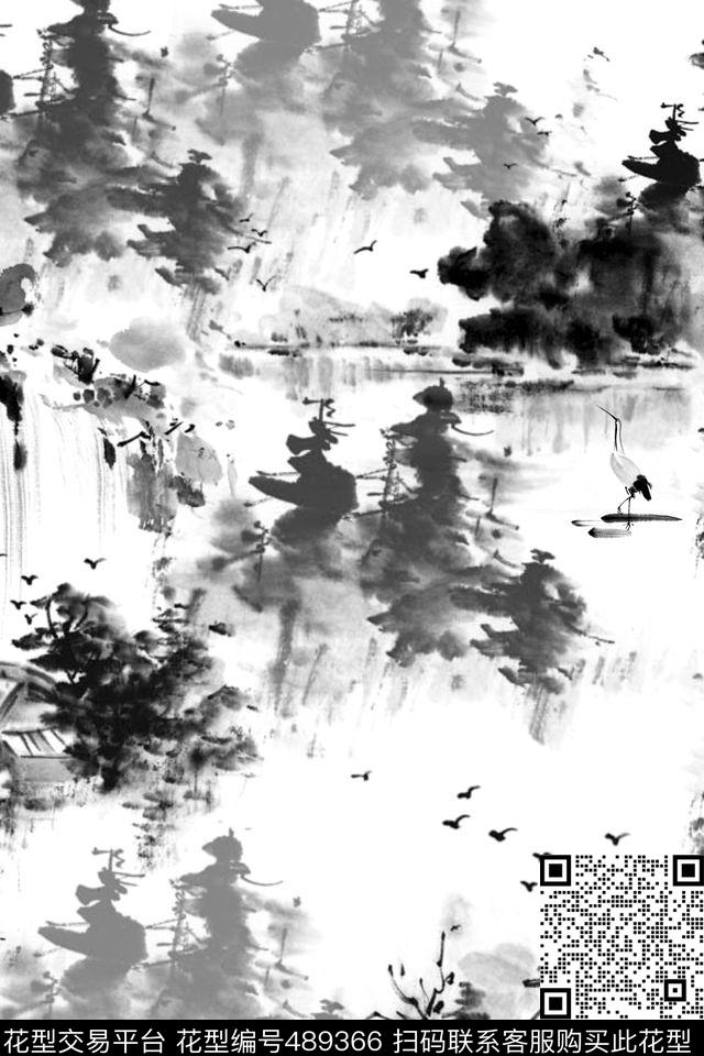 数码印花水墨风景民族数码印花花型下载（图片编号: 489366） - 瓦栏（Walan）
