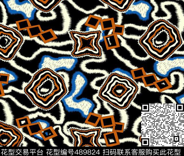 几何线条格子数码印花花型下载（图片编号: 489824） - 瓦栏（Walan）