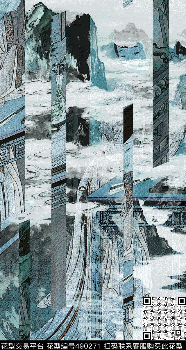 中国风古旧古画数码印花花型下载（图片编号: 490271） - 瓦栏（Walan）