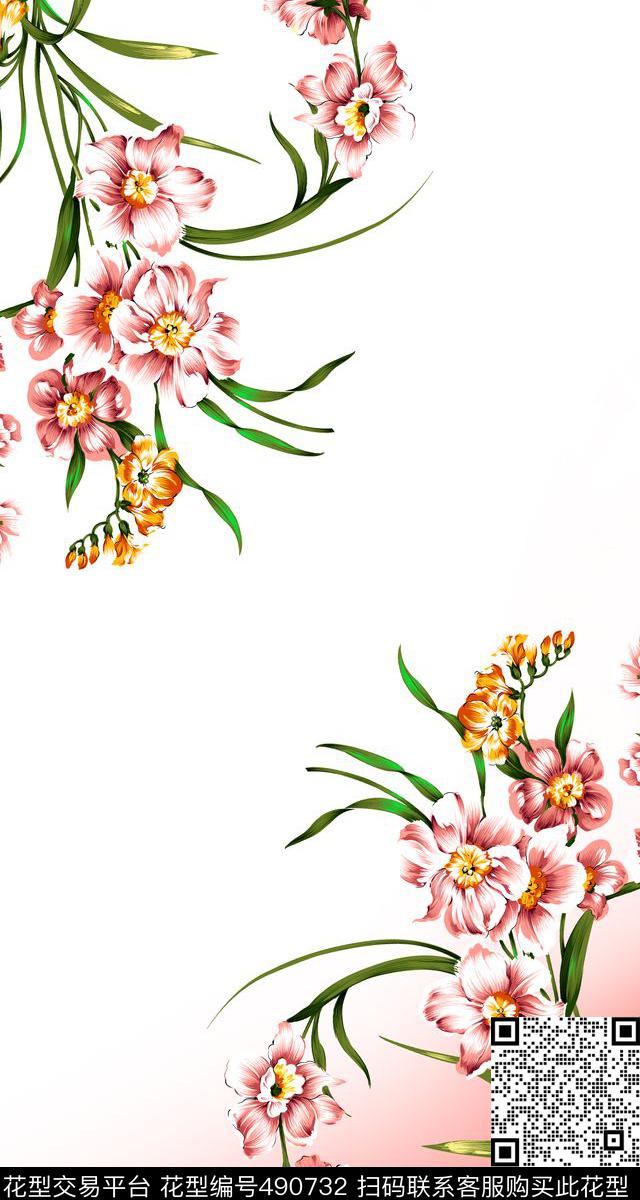 数码定位花卉水仙花花卉数码印花花型下载（图片编号: 490732） - 瓦栏（Walan）