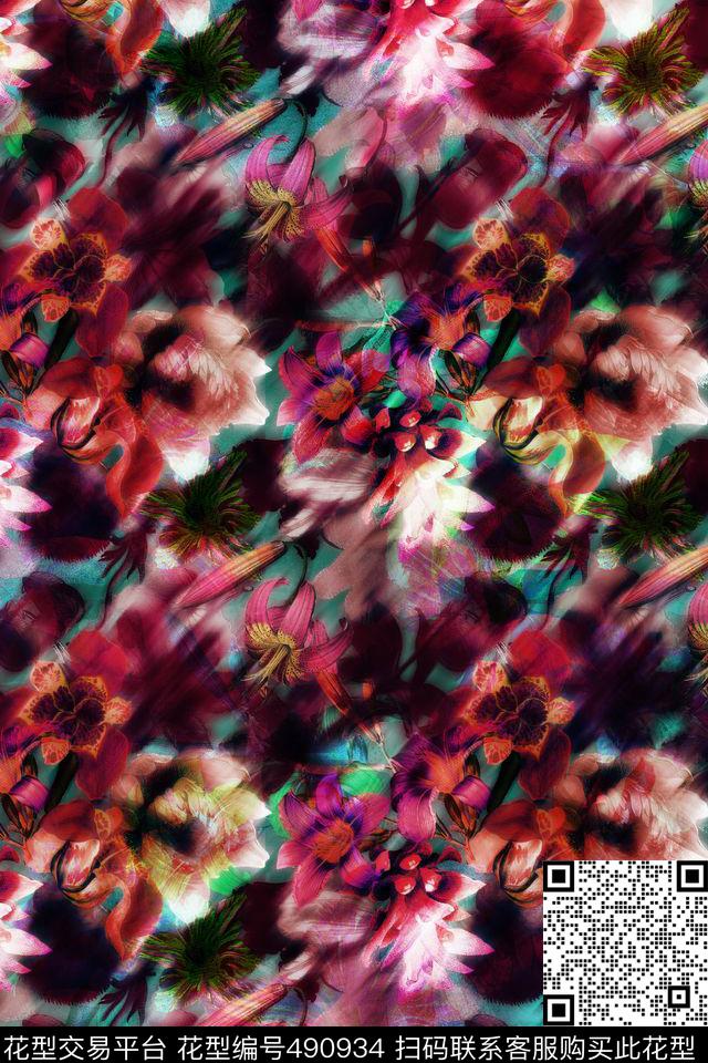 抽象花卉秋冬装数码印花花型下载（图片编号: 490934） - 瓦栏（Walan）