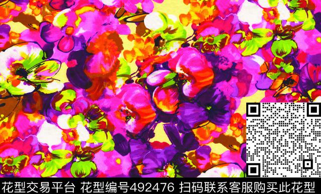 手绘水彩花 - 492476 - 水彩花 手绘 数码 - 数码印花花型 － 女装花型设计 － 瓦栏