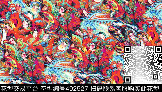 京剧戏子 - 492527 - 中国风 京剧戏子 艺术 - 数码印花花型 － 女装花型设计 － 瓦栏