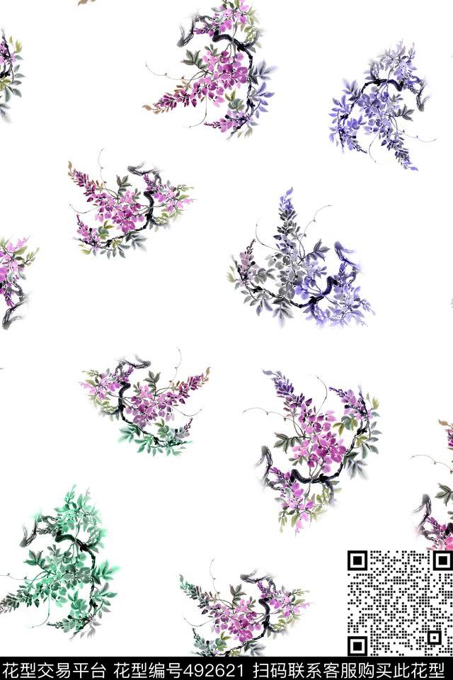 清新花卉纯色底数码印花花型下载（图片编号: 492621） - 瓦栏（Walan）