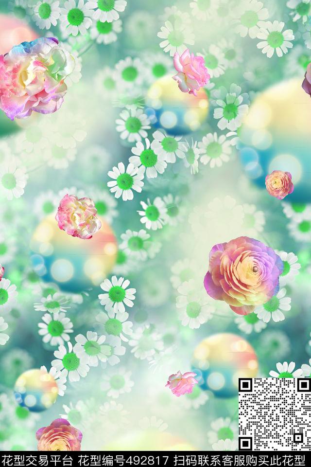 花卉清新五彩花数码印花花型下载（图片编号: 492817） - 瓦栏（Walan）