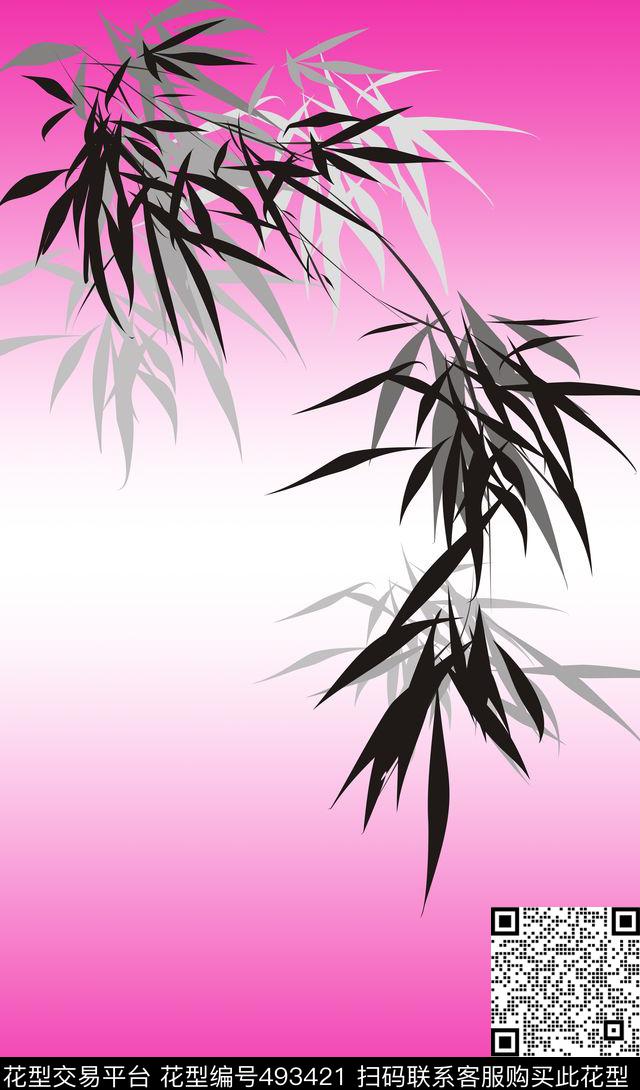 数码定位竹子中国风花卉数码印花花型下载（图片编号: 493421） - 瓦栏（Walan）