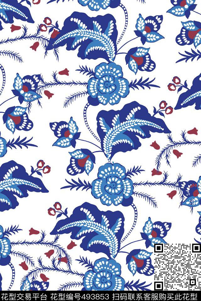 传统几何花卉传统印花花型下载（图片编号: 493853） - 瓦栏（Walan）
