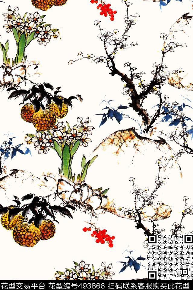 创意中国风山水数码印花花型下载（图片编号: 493866） - 瓦栏（Walan）