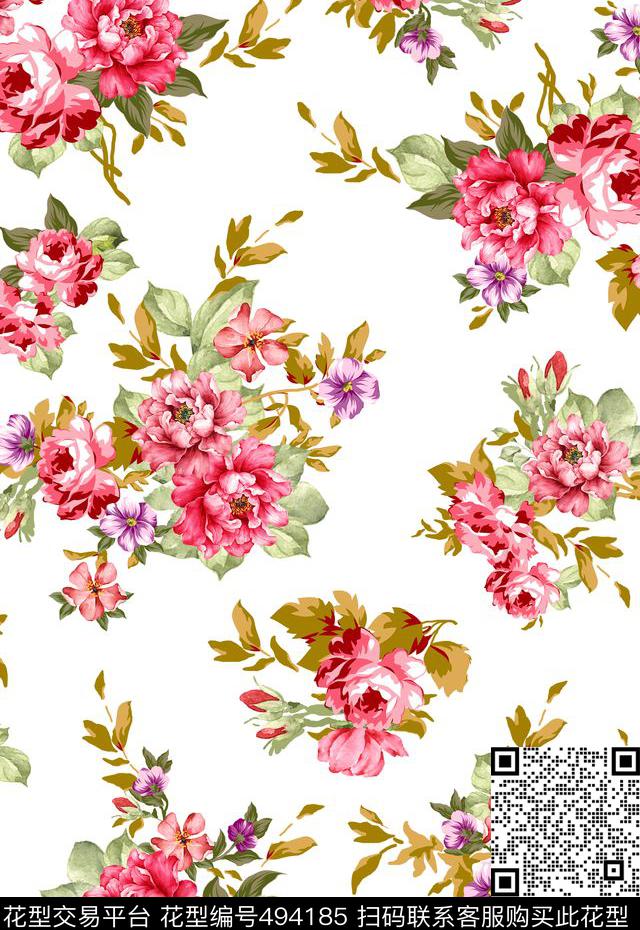 传统印花花卉小花花卉传统印花花型下载（图片编号: 494185） - 瓦栏（Walan）