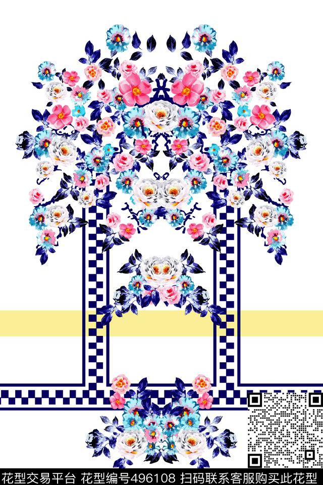 数码定位花卉叶子花卉数码印花花型下载（图片编号: 496108） - 瓦栏（Walan）