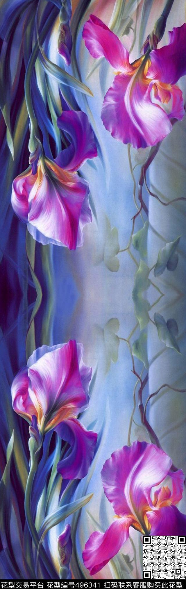 数码定位油画花卉围巾数码印花花型下载（图片编号: 496341） - 瓦栏（Walan）