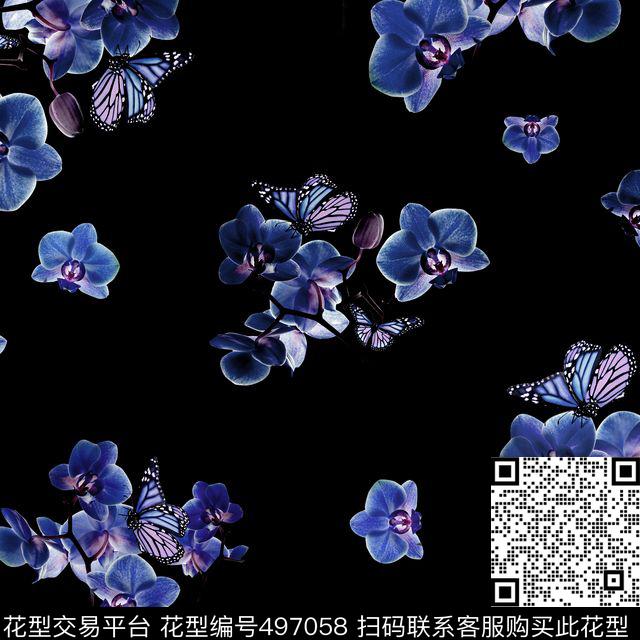 波点蝴蝶蝴蝶兰数码印花花型下载（图片编号: 497058） - 瓦栏（Walan）