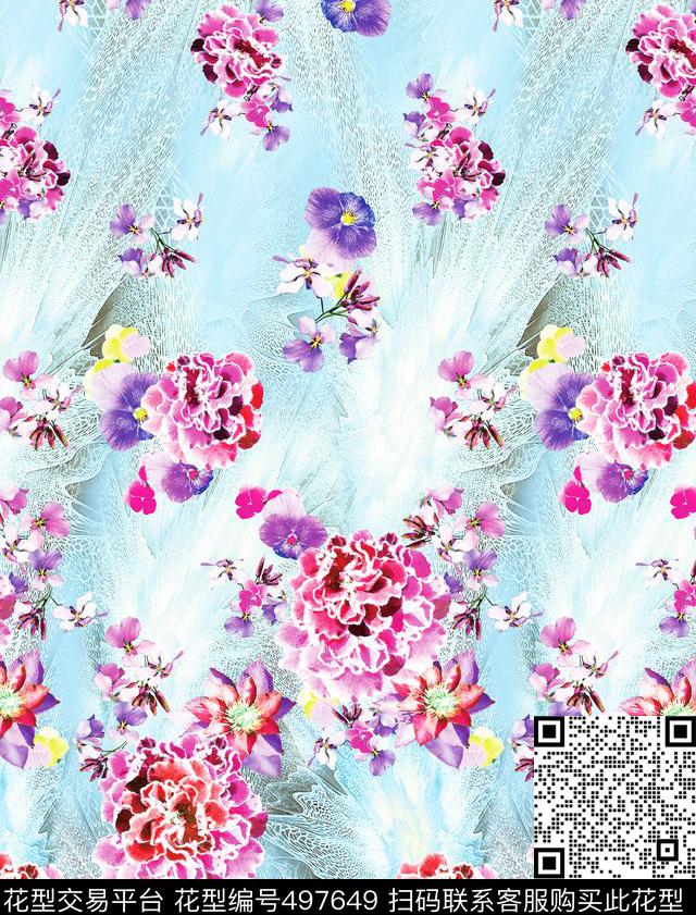 底纹花卉 - 497649 - 时尚 数码 1色 - 数码印花花型 － 床品花型设计 － 瓦栏