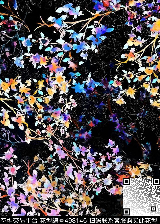 迷离花卉艺术数码印花花型下载（图片编号: 498146） - 瓦栏（Walan）