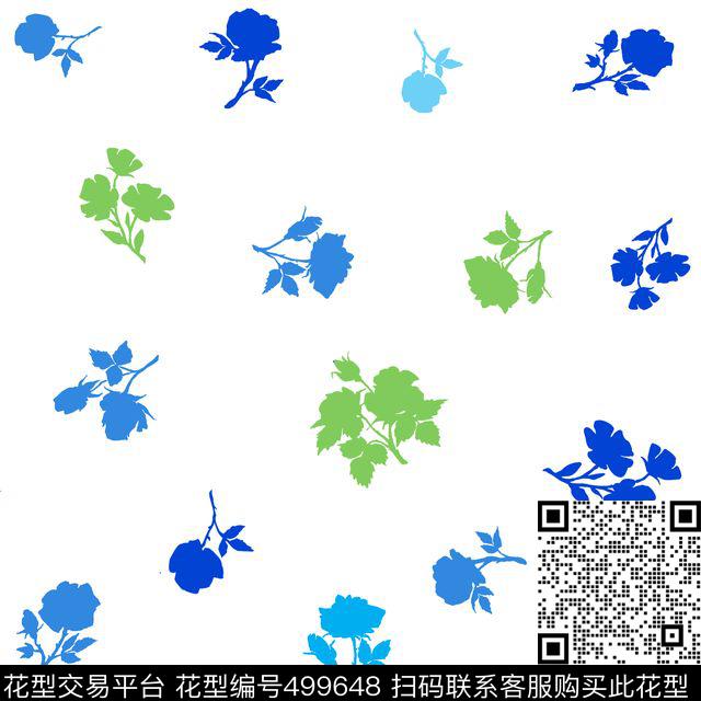 传统印花小花剪影花卉传统印花花型下载（图片编号: 499648） - 瓦栏（Walan）
